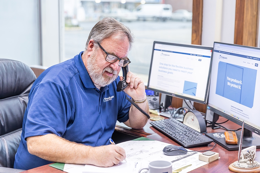 Producers employee on phone